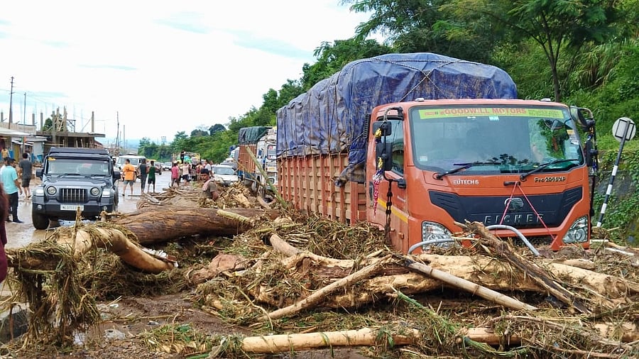 <div class="paragraphs"><p>Trucks damaged by landslides on NH-29, between Dimapur and Kohima in Nagaland. </p></div>